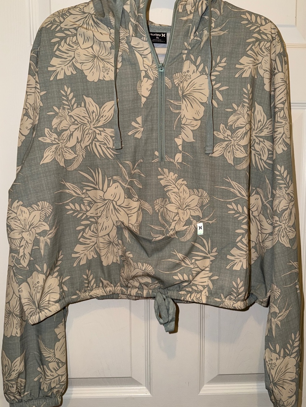 Hurley Green Floral Half-Zip Windbreaker Hoodie - Picture 2 of 3